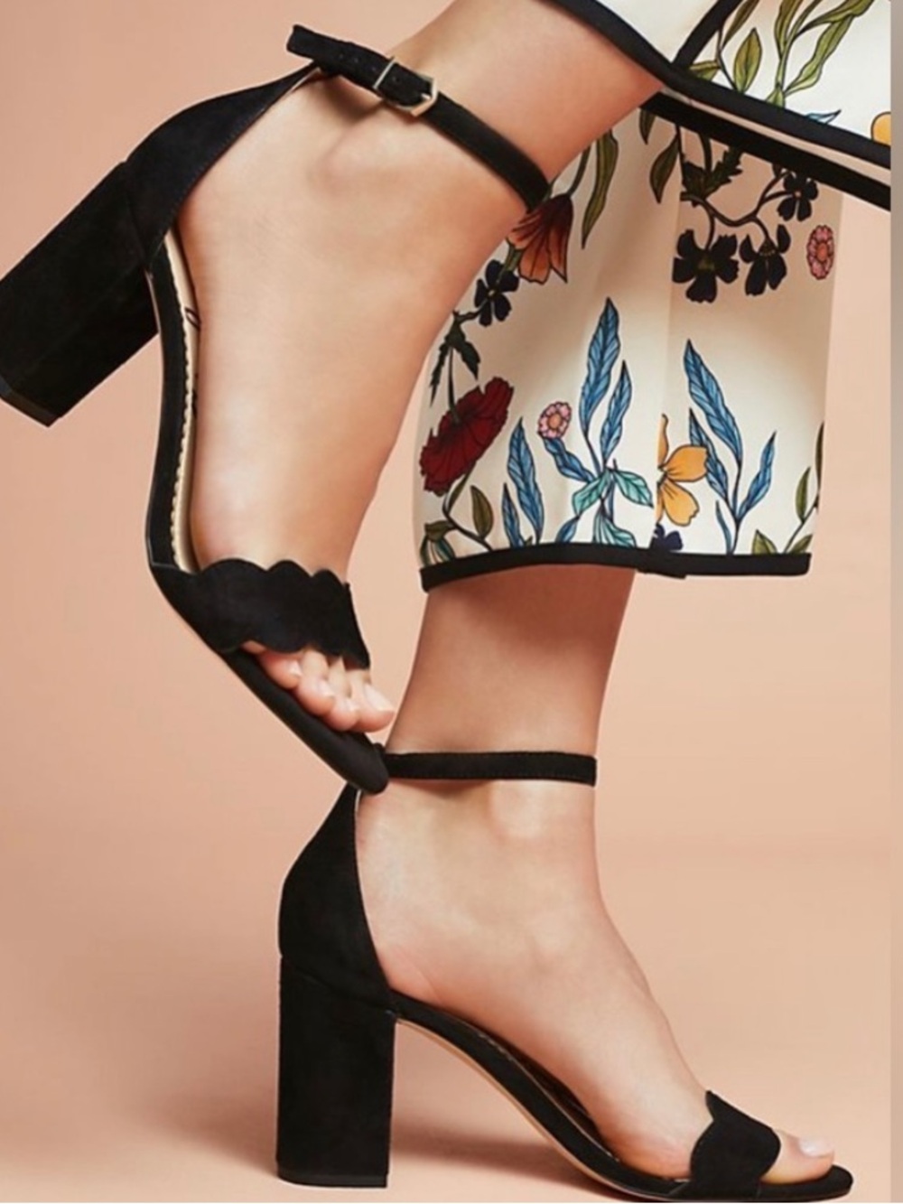 Sam Edelman Black Scallop  Toe Ankle-Strap Block Heel  Odilla Sandals